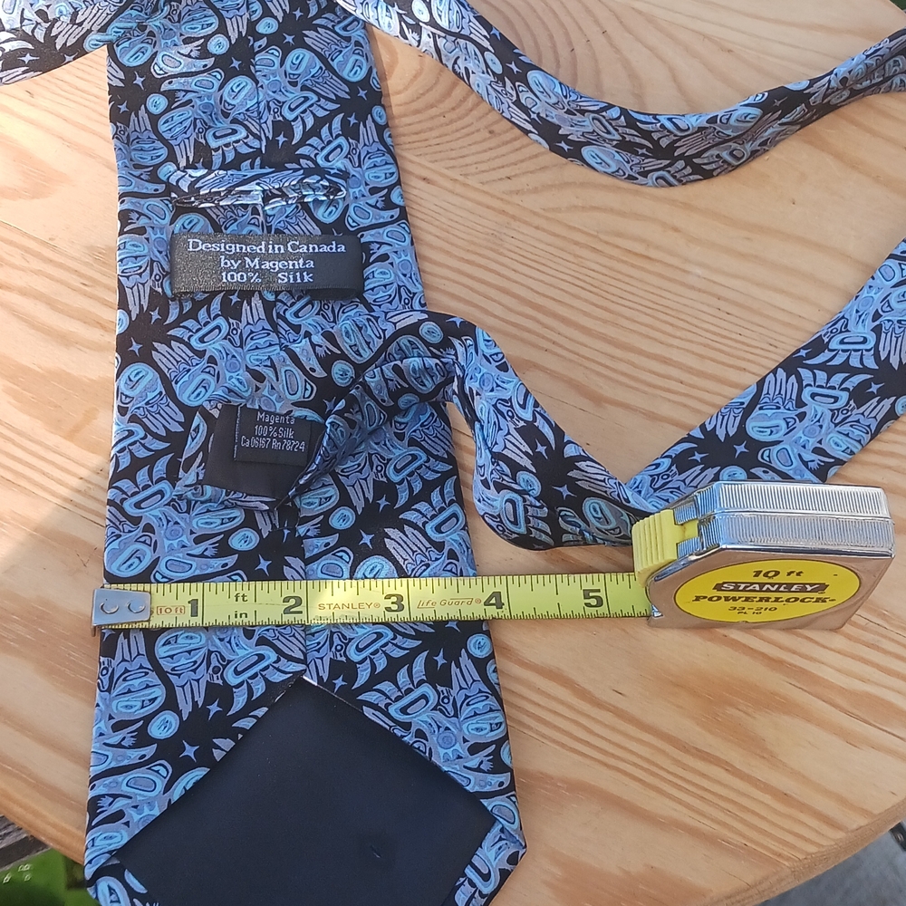 Magenta Silk Tie with Blue and Black Pattern